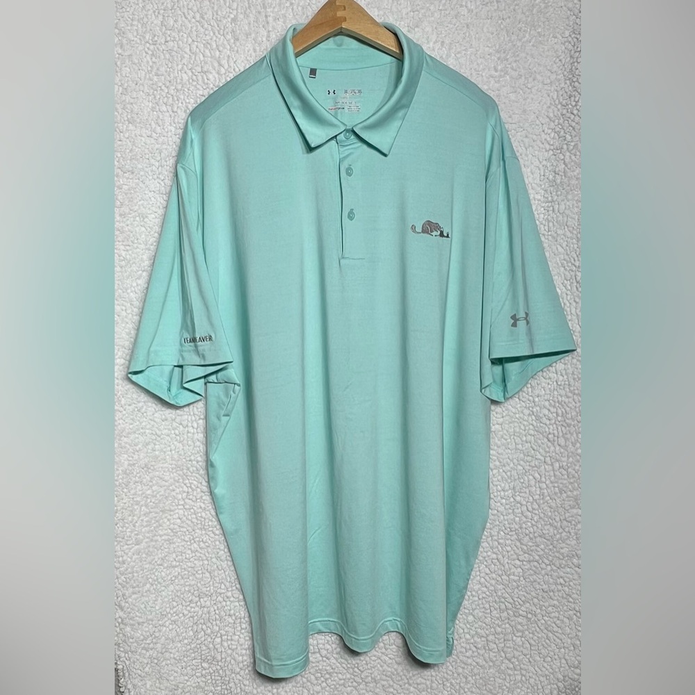 Under Armour Heat Gear Men's 3 XL‎ Turquoise Golf Polo Shirt “Team Beaver”